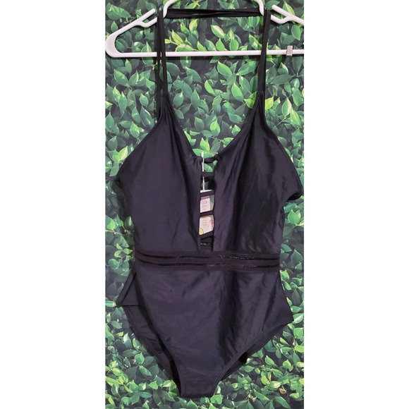Lomitti Women's Mesh Insert Plunge 1pc Bathing Suit-M - Picture 1 of 5